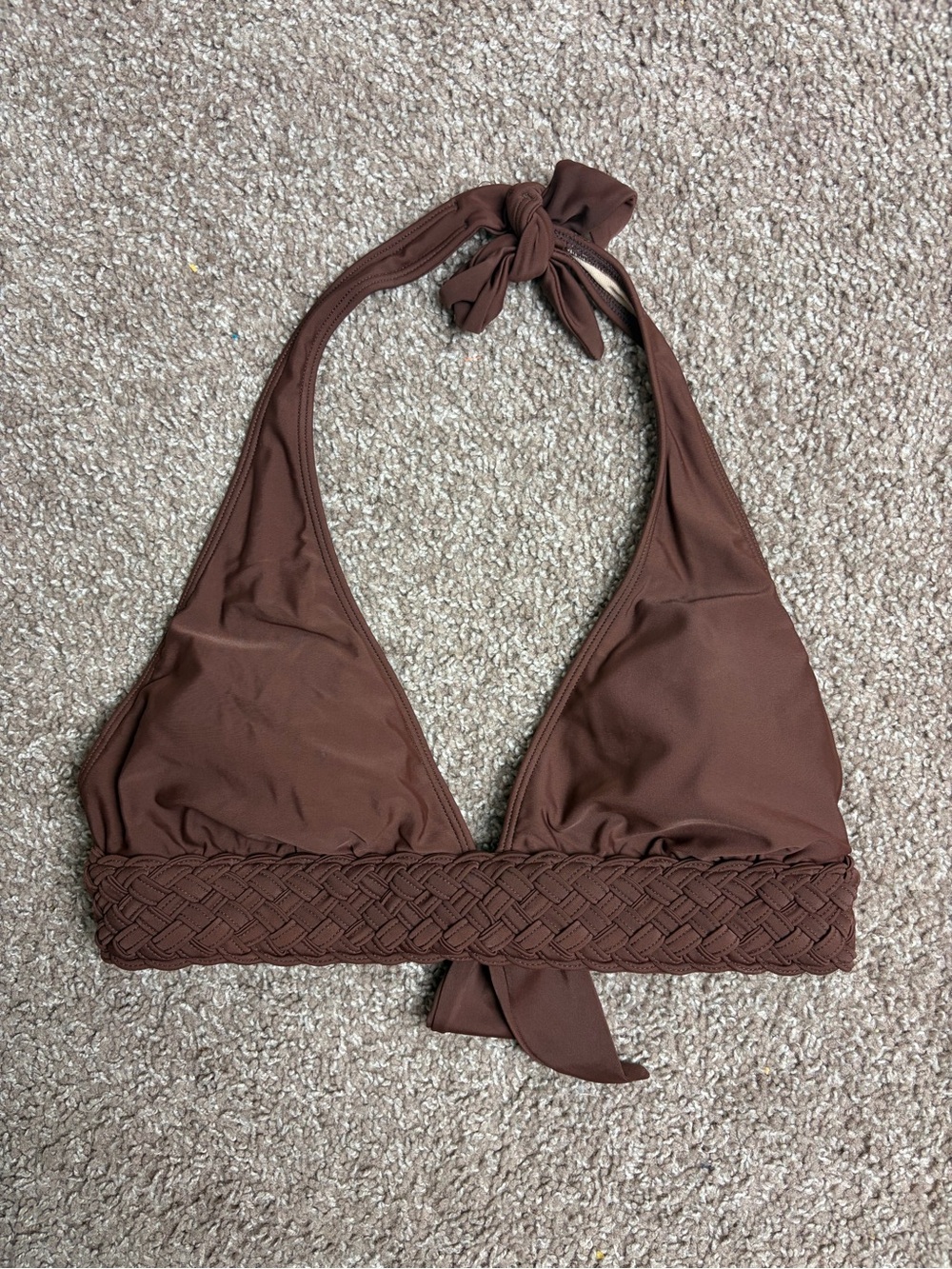 La Blanca Brown Braided Halter Bikini Top size 12